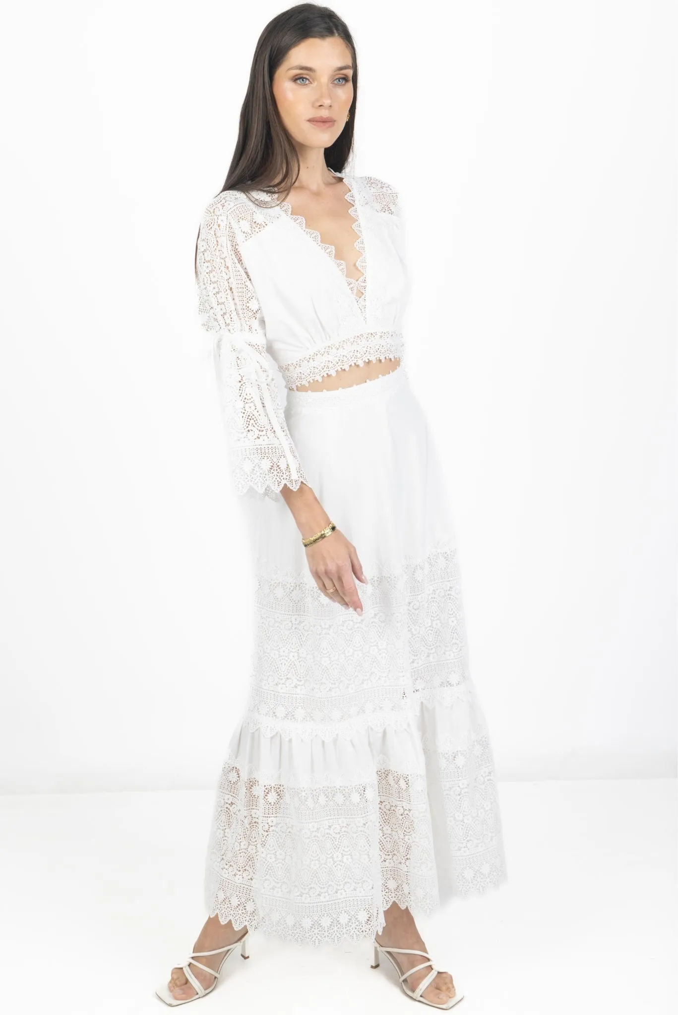 Emily Guipure Lace Top & Maxi Skirt Set