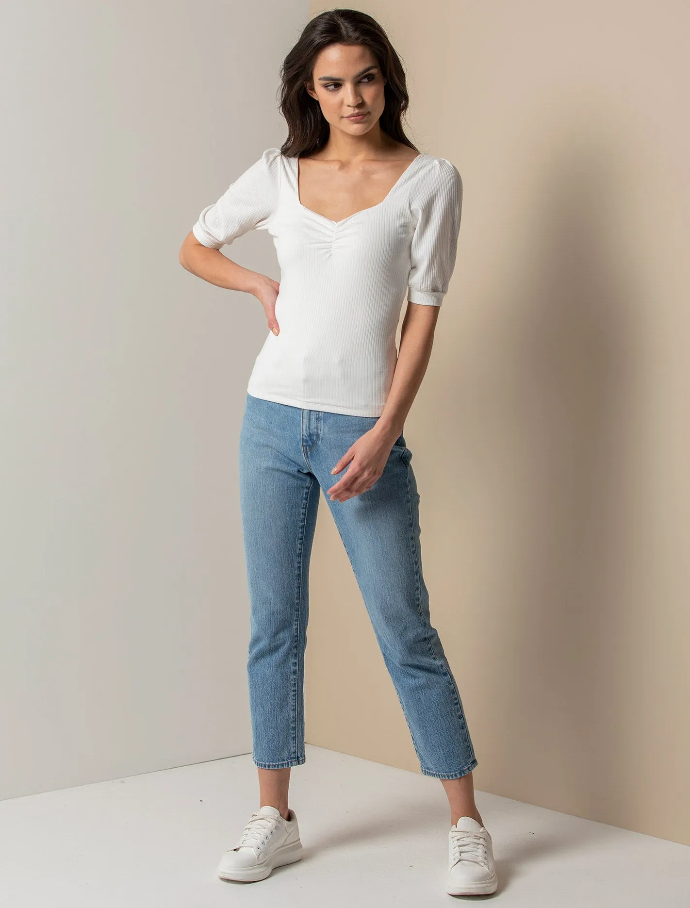 Estella Sweetheart Square Neck Rib Top