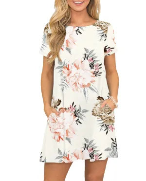 Europe Popular Summer Round-Neck Printed Pocket Short Sleeve Dress Pocket Dress