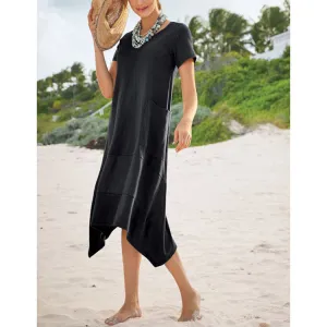 Europe Popular Women Mid-Length Pocket Solid Colored Knitted Dress Pocket Dress