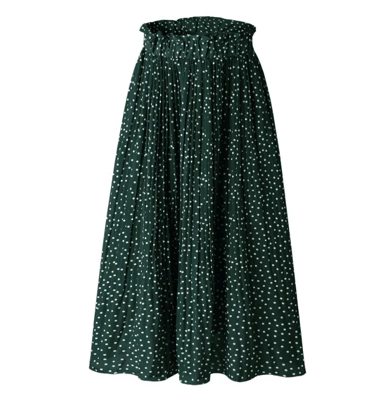 Europe Trendy Printed Poker Dot Pleated Skirt