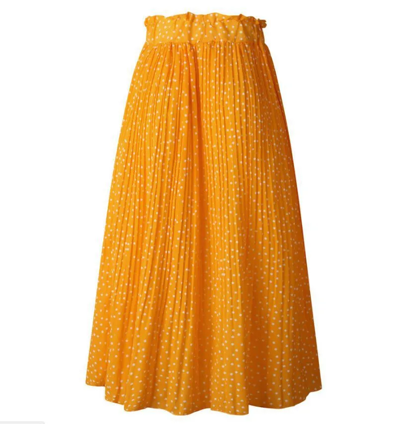 Europe Trendy Printed Poker Dot Pleated Skirt