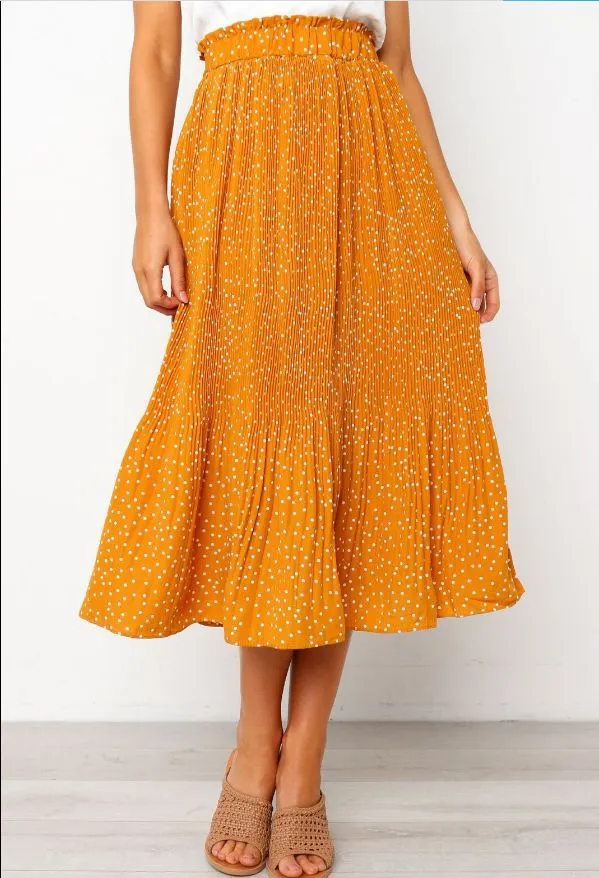 Europe Trendy Printed Poker Dot Pleated Skirt