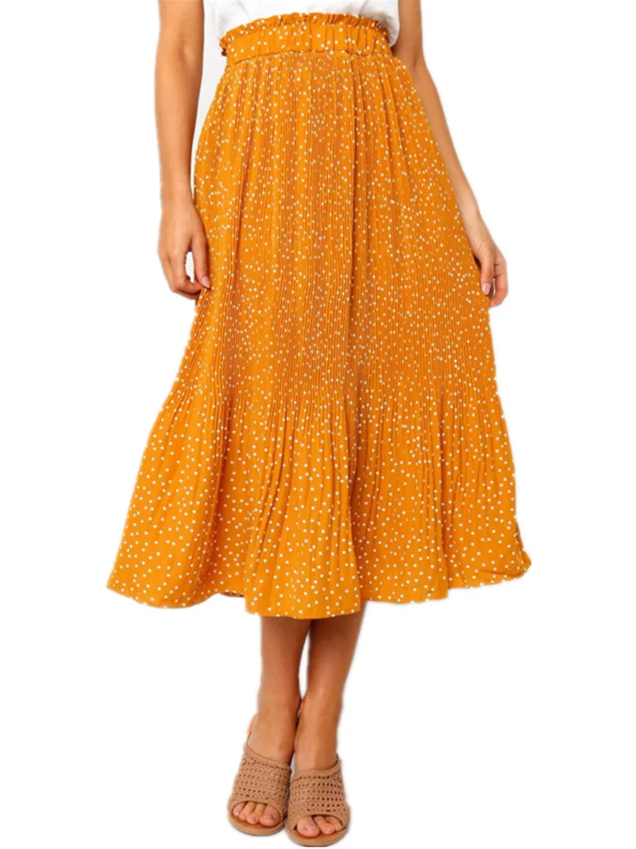 Europe Trendy Printed Poker Dot Pleated Skirt
