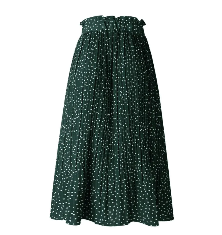 Europe Trendy Printed Poker Dot Pleated Skirt