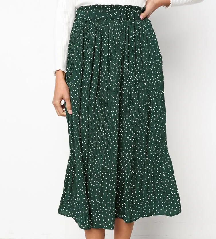 Europe Trendy Printed Poker Dot Pleated Skirt