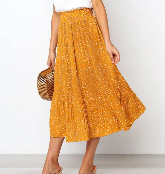 Europe Trendy Printed Poker Dot Pleated Skirt