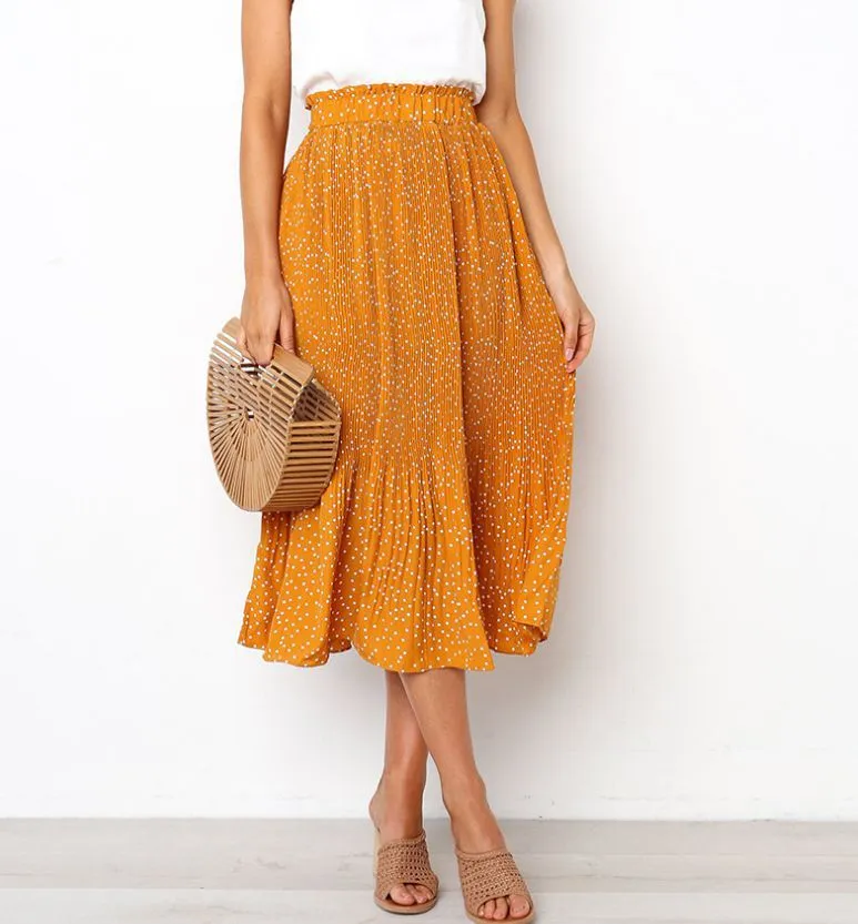 Europe Trendy Printed Poker Dot Pleated Skirt