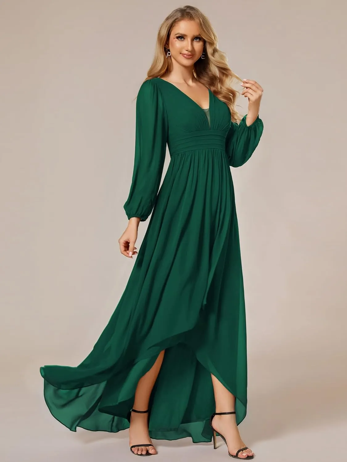 Ever-Pretty Women's Fall Lantern Sleeve A Line High Low Bridesmaid Dresses 02043