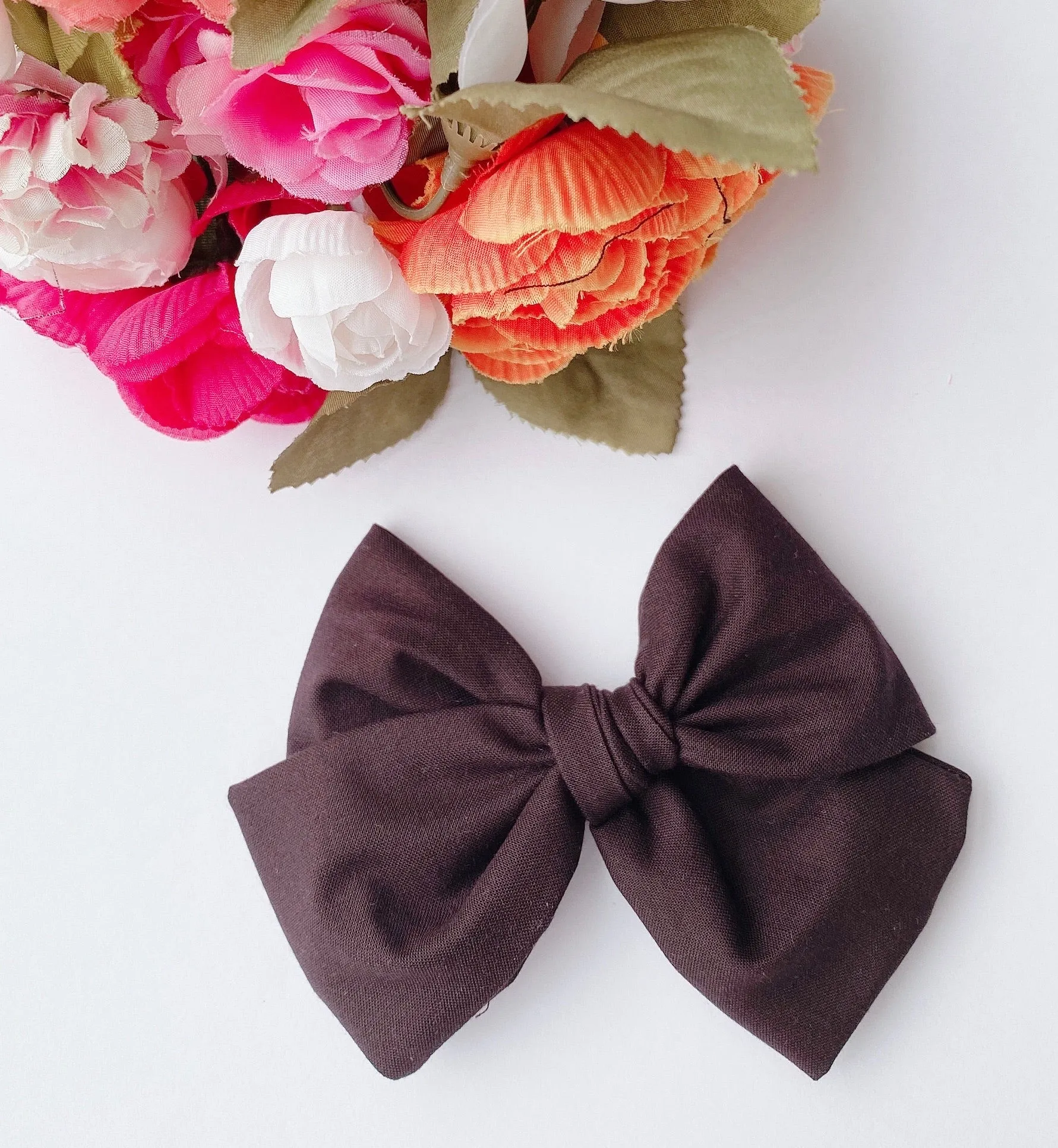 Expresso Fabric Hand Tied Bow Headband | Hair Clip