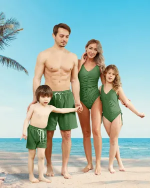 Family Matching One Piece High Waisted Bottom Tankini Set Swimsuits