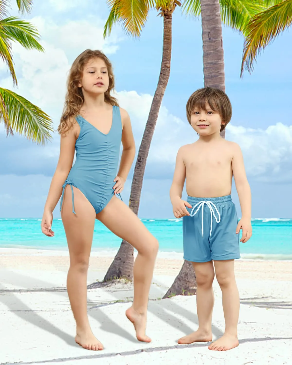 Family Matching One Piece High Waisted Bottom Tankini Set Swimsuits