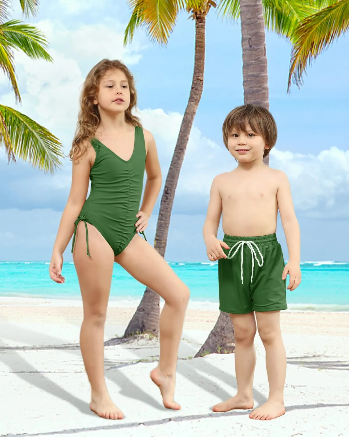 Family Matching One Piece High Waisted Bottom Tankini Set Swimsuits