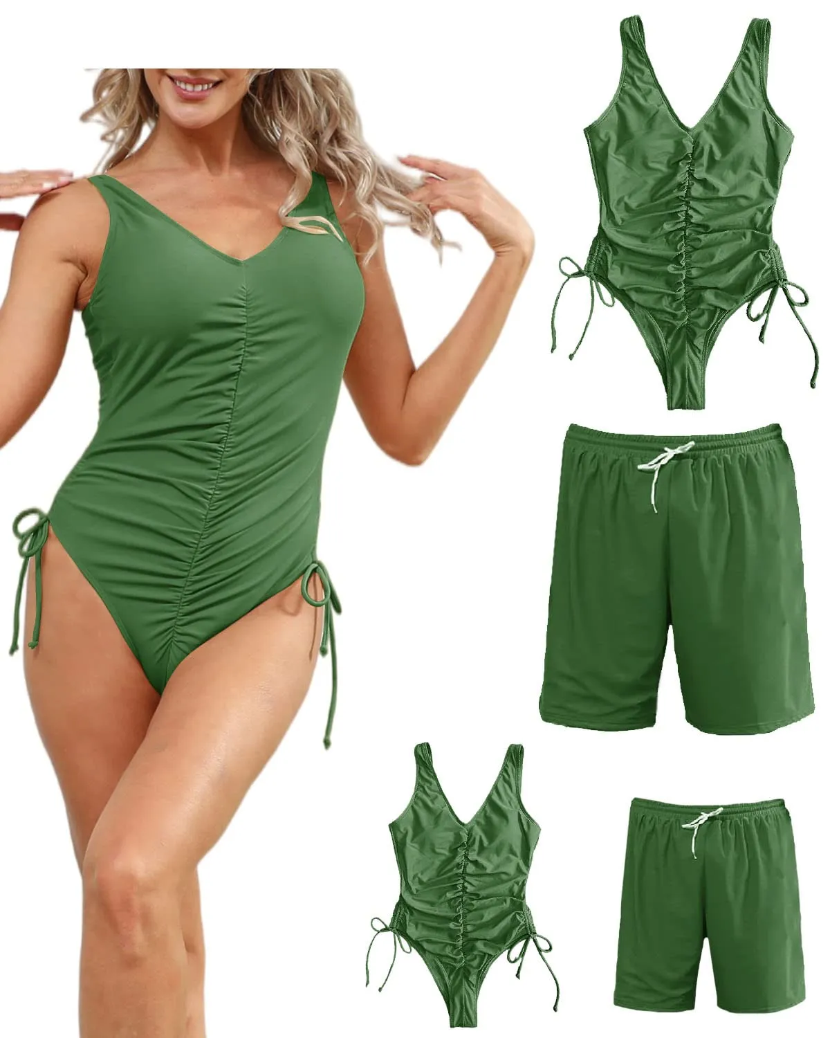 Family Matching One Piece High Waisted Bottom Tankini Set Swimsuits
