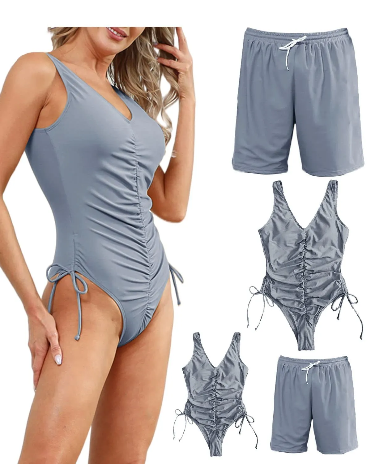 Family Matching One Piece High Waisted Bottom Tankini Set Swimsuits