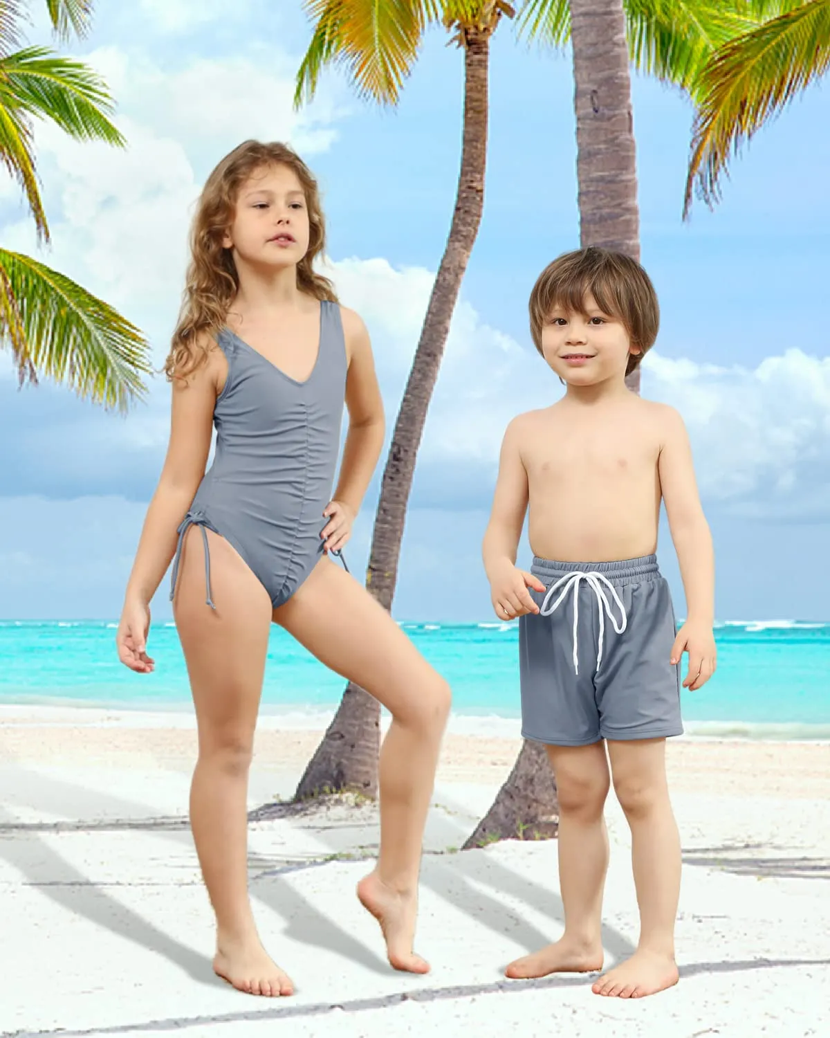 Family Matching One Piece High Waisted Bottom Tankini Set Swimsuits