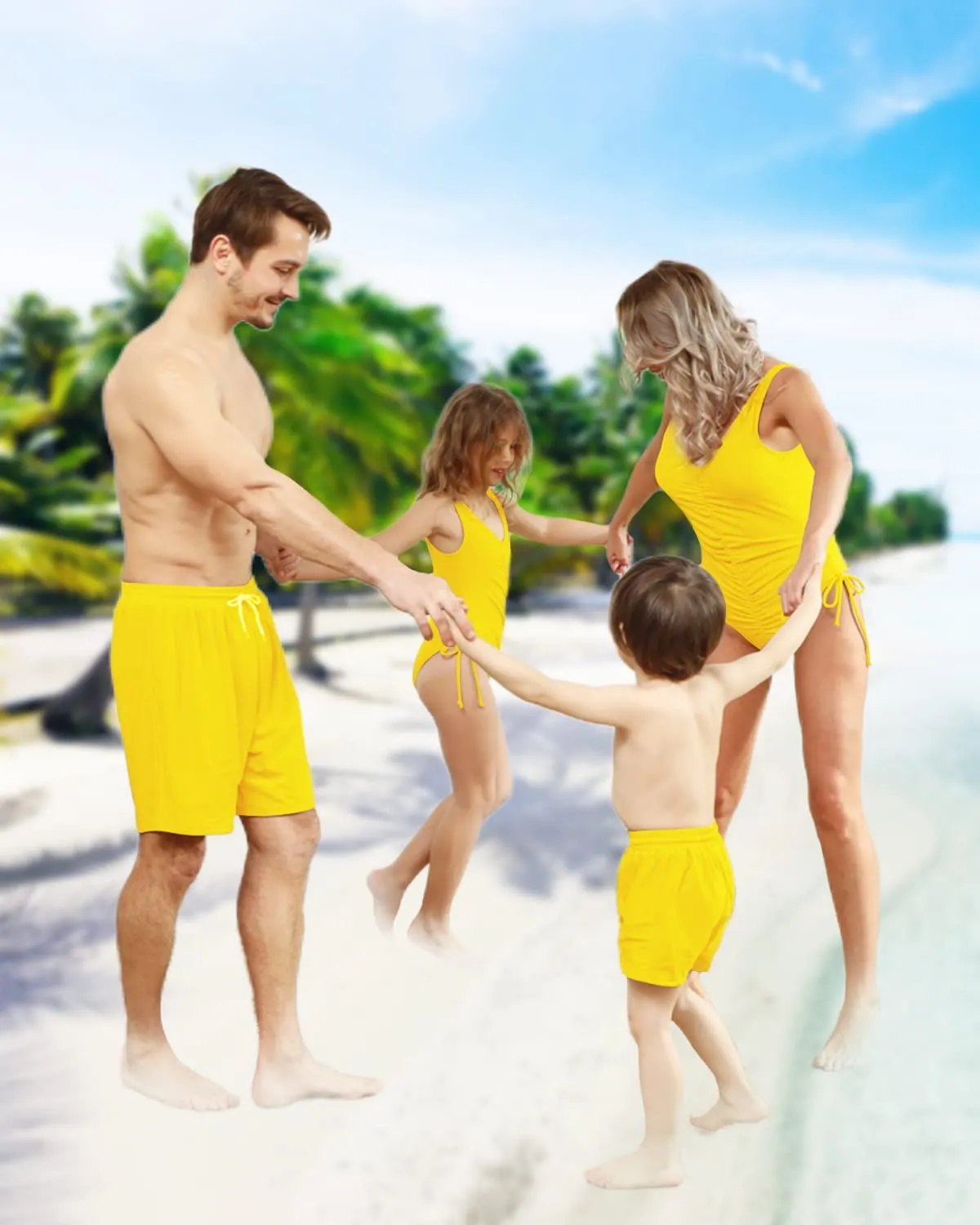Family Matching One Piece High Waisted Bottom Tankini Set Swimsuits