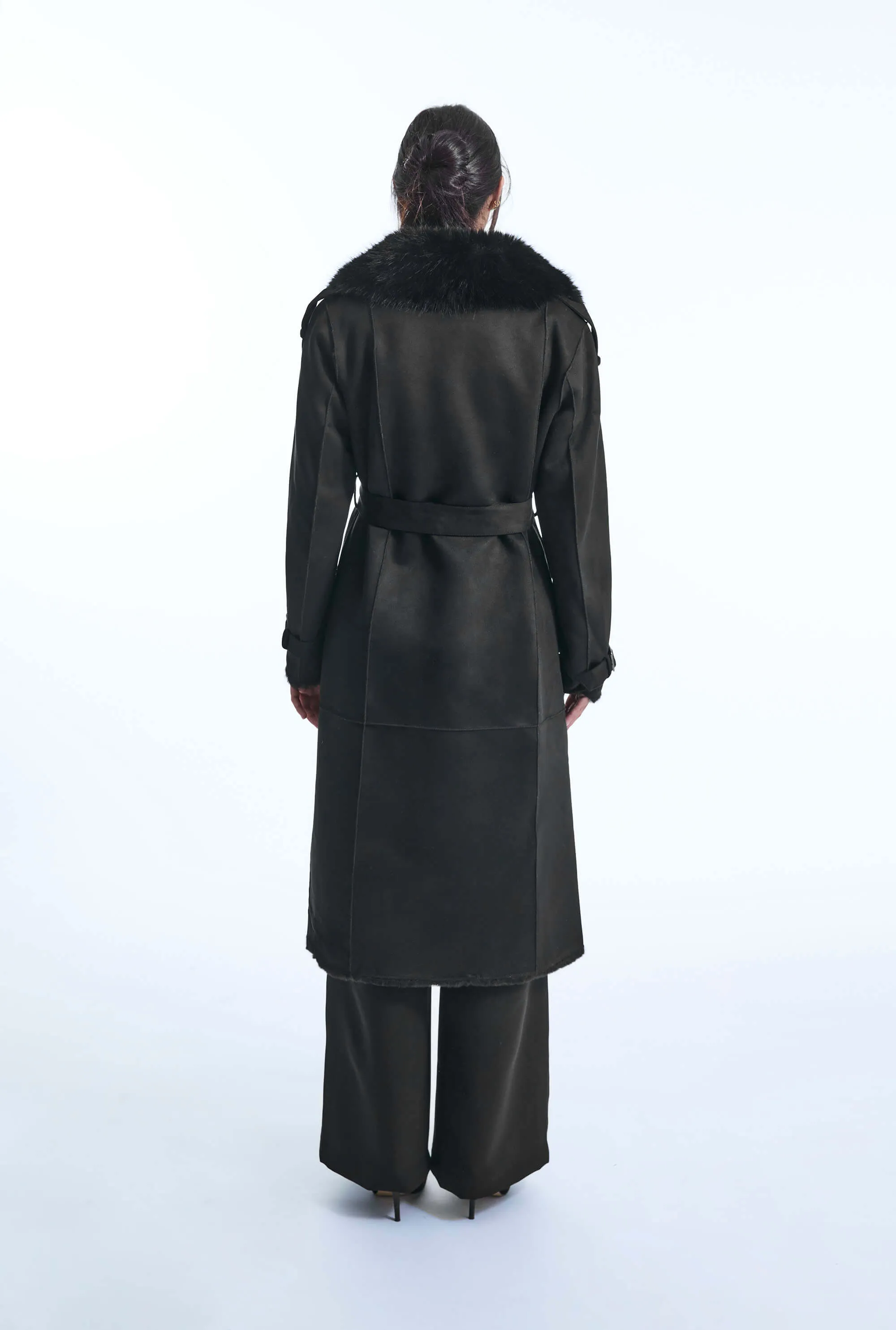 Faux Fur Suede Black Coat