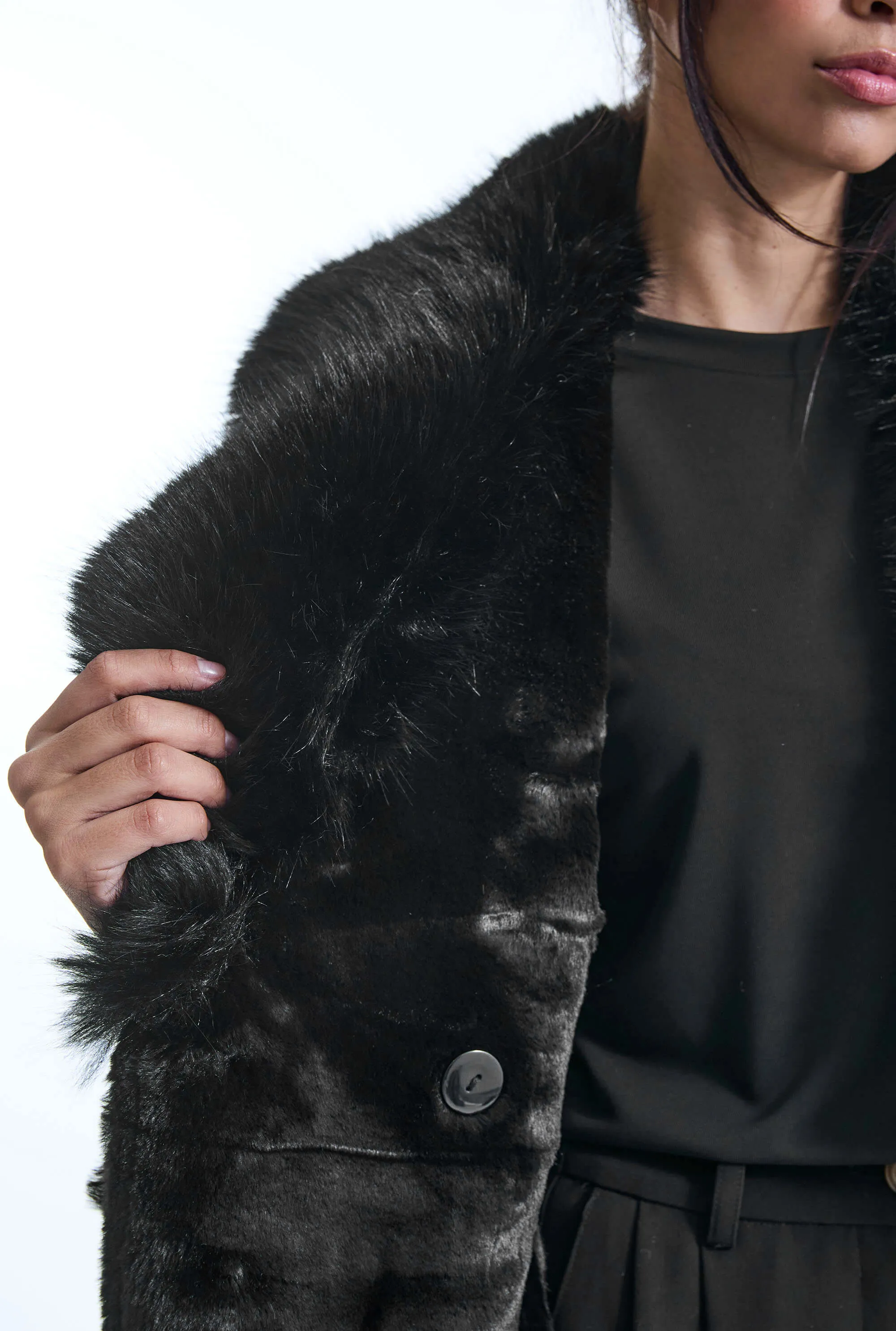 Faux Fur Suede Black Coat