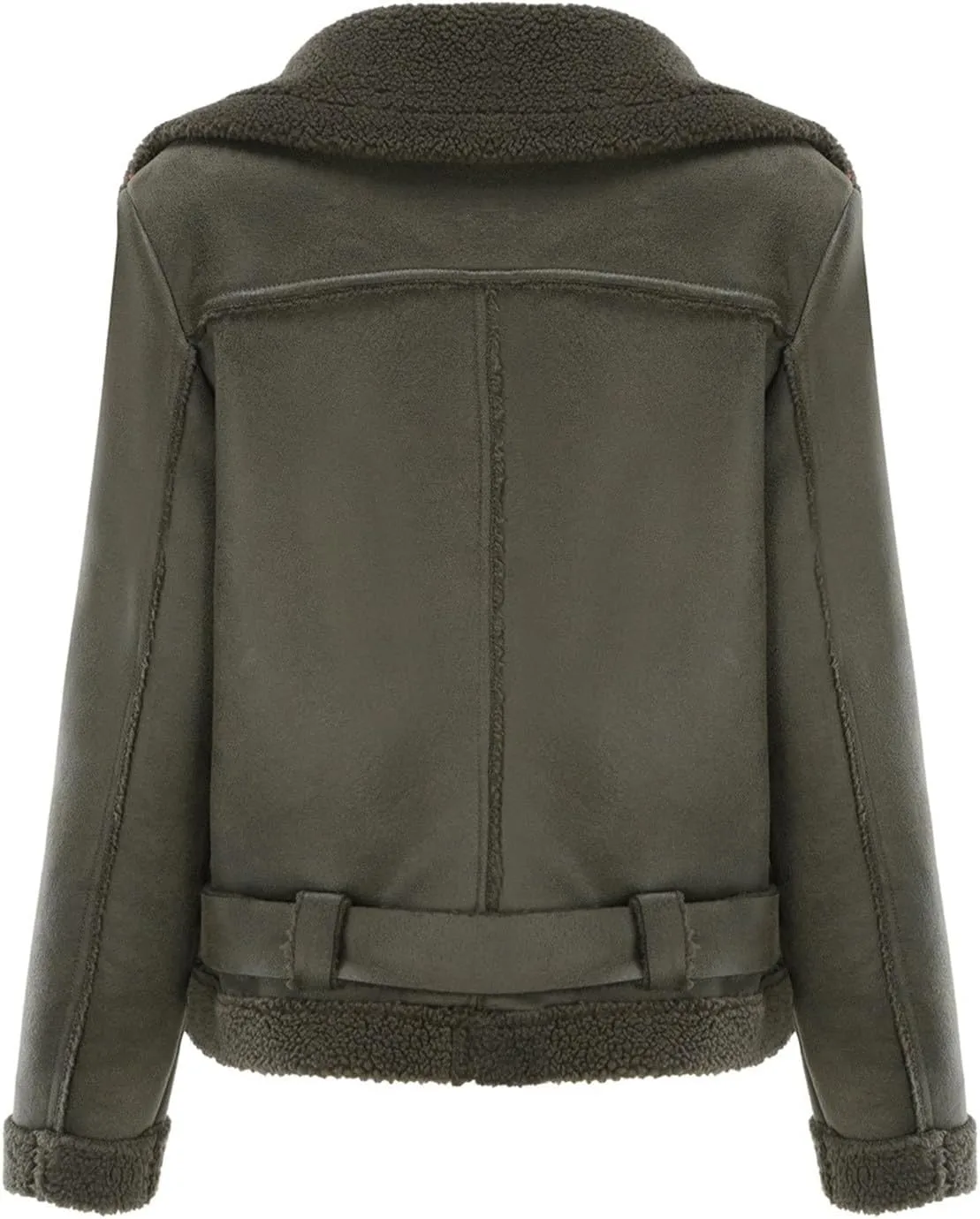 Faux Suede Leather Jacket for Women Warm Lambswool Fleece Zip Up Lapel Collar Jackets Fashion Pockets Moto Biker Coat