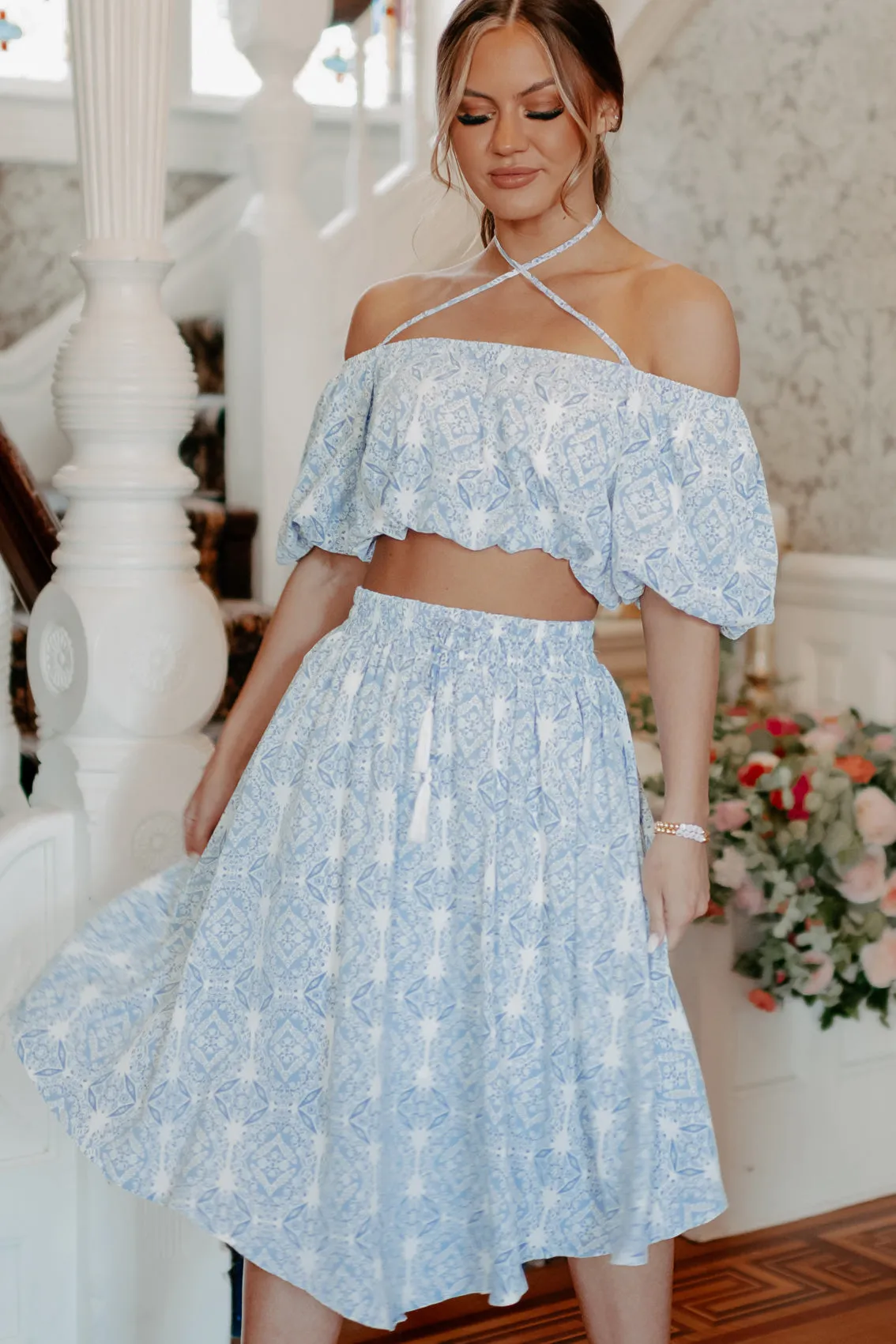 Feeling Fantastic Two Piece Skirt Set (Blue)
