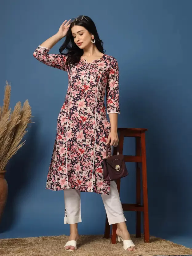 Festive Dark Blue Straight Kurta