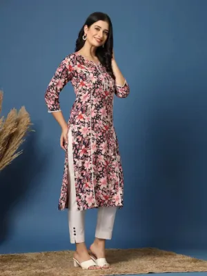 Festive Dark Blue Straight Kurta