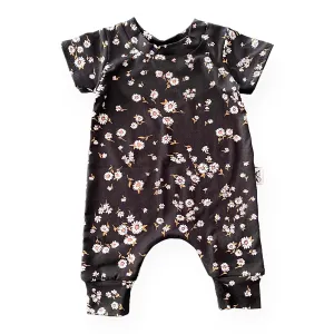 Field of Daises on Black Harem Romper