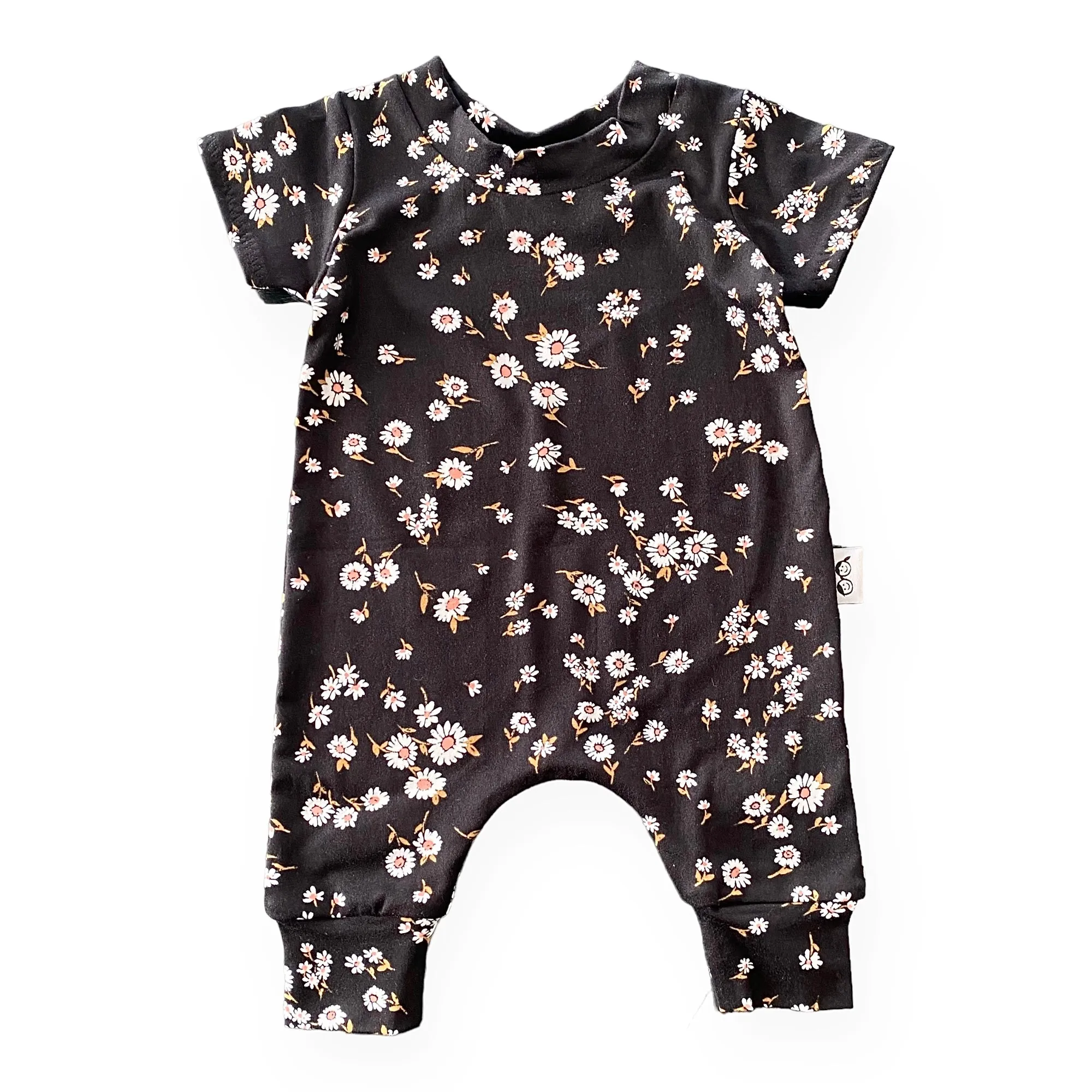 Field of Daises on Black Harem Romper