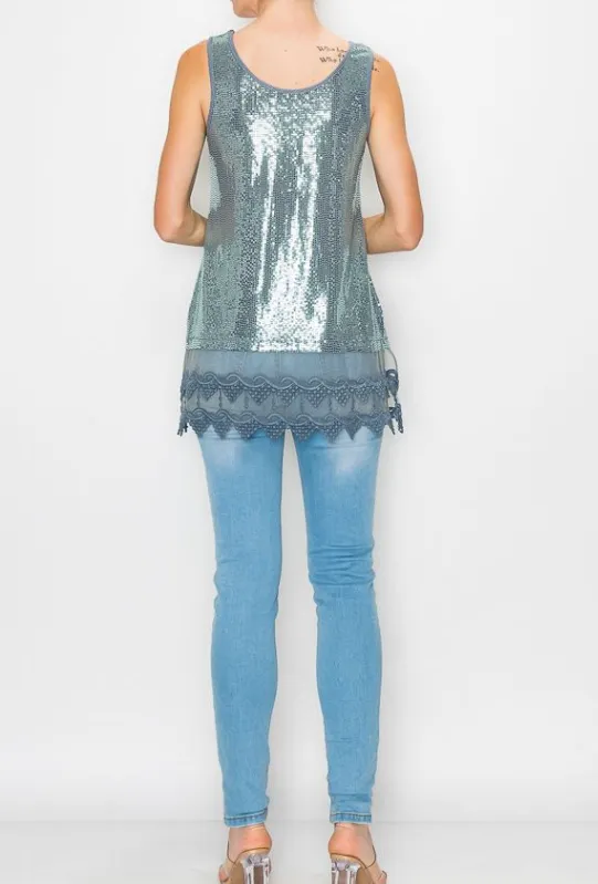 FINAL SALE WAS $46.99. 4 Color Ways - Romantic Holiday Sequins Tank Top