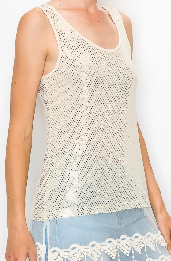 FINAL SALE WAS $46.99. 4 Color Ways - Romantic Holiday Sequins Tank Top