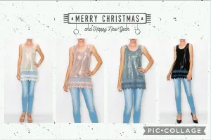 FINAL SALE WAS $46.99. 4 Color Ways - Romantic Holiday Sequins Tank Top
