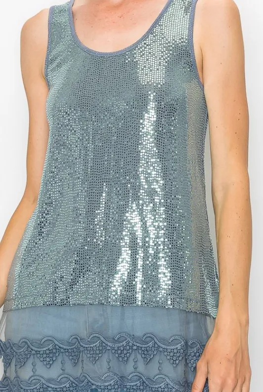 FINAL SALE WAS $46.99. 4 Color Ways - Romantic Holiday Sequins Tank Top
