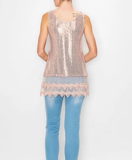 FINAL SALE WAS $46.99. 4 Color Ways - Romantic Holiday Sequins Tank Top