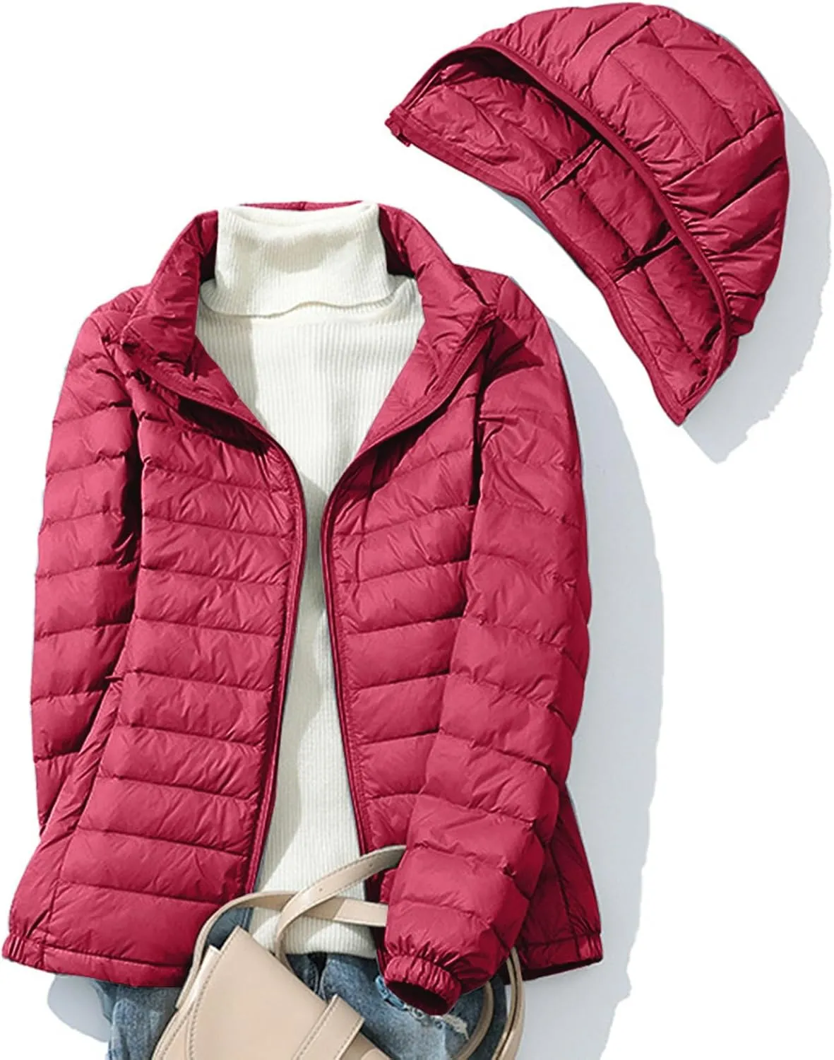 Firzero Winter Warm Women Down Jackets Plus Size Lightweight Packable Puffer Coats Trendy Hooded Coat Outwear Windbreaker