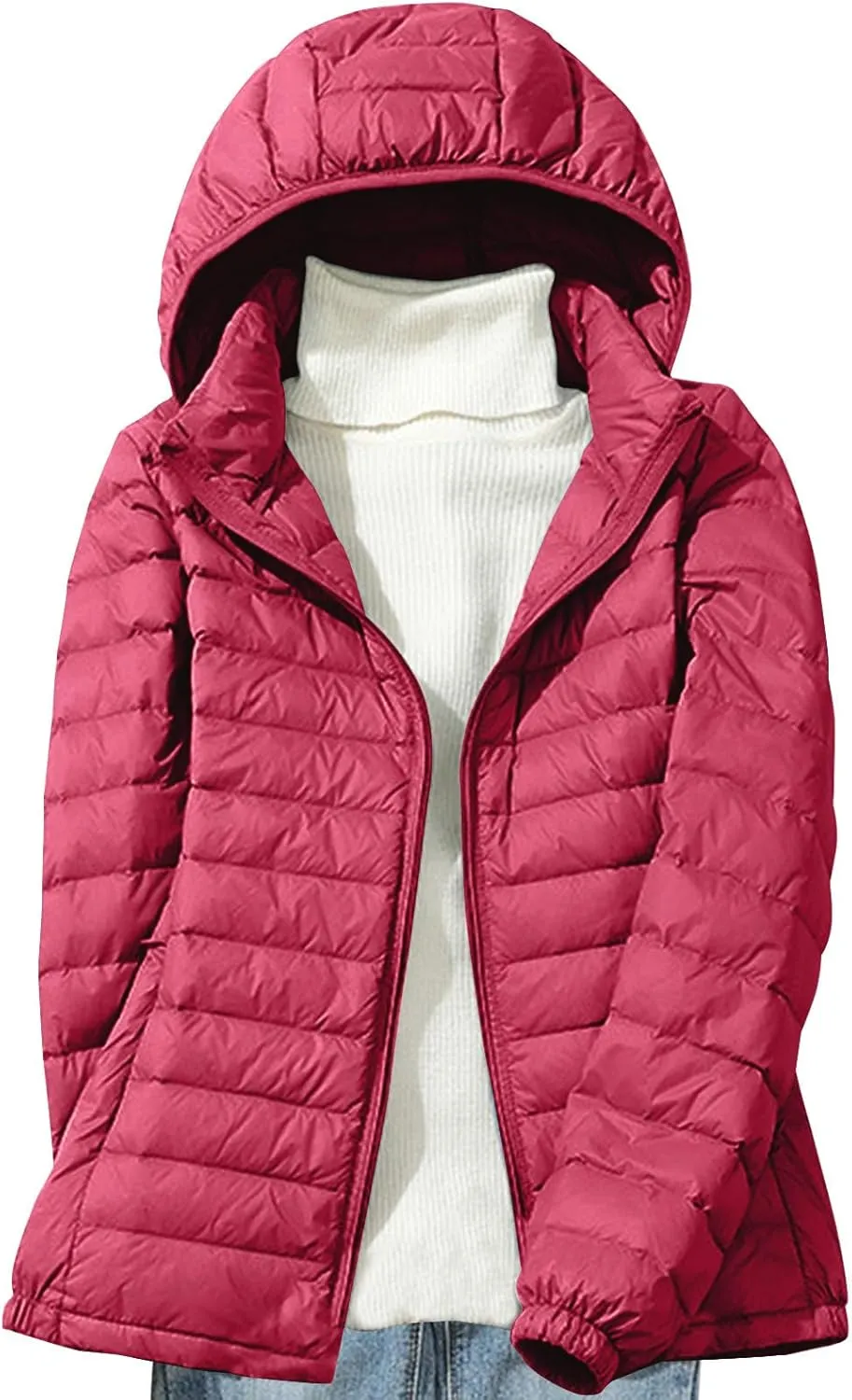 Firzero Winter Warm Women Down Jackets Plus Size Lightweight Packable Puffer Coats Trendy Hooded Coat Outwear Windbreaker