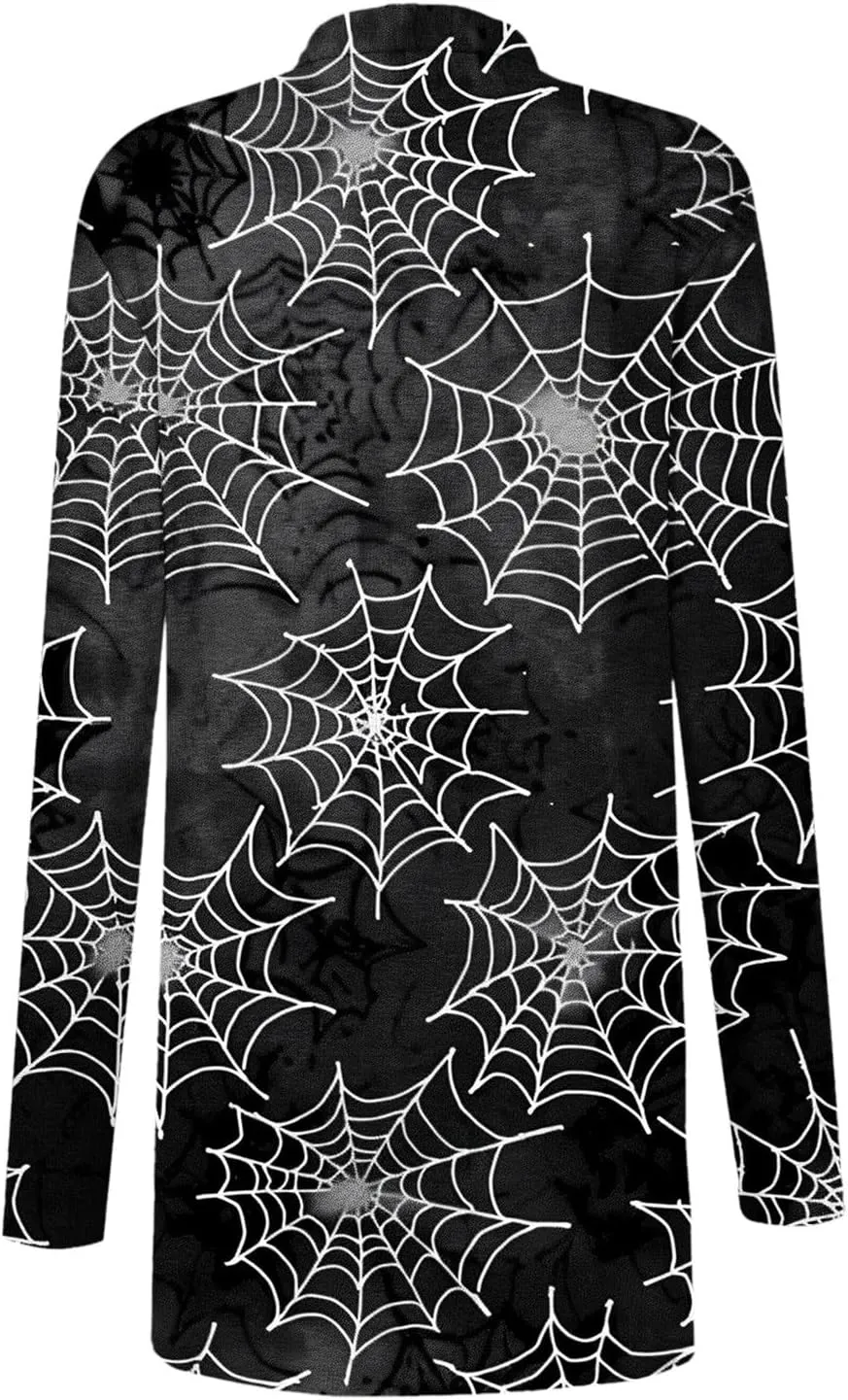 Firzero Womens Cardigans Lightweight Halloween Pumpkin Print Cardigan Long Sleeve Open Front Knitted Sweater Outwear Coat