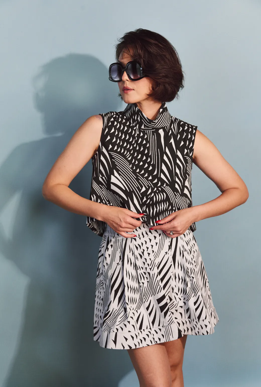 Flat Front Everyday MINI Skirt  - Abstract White
