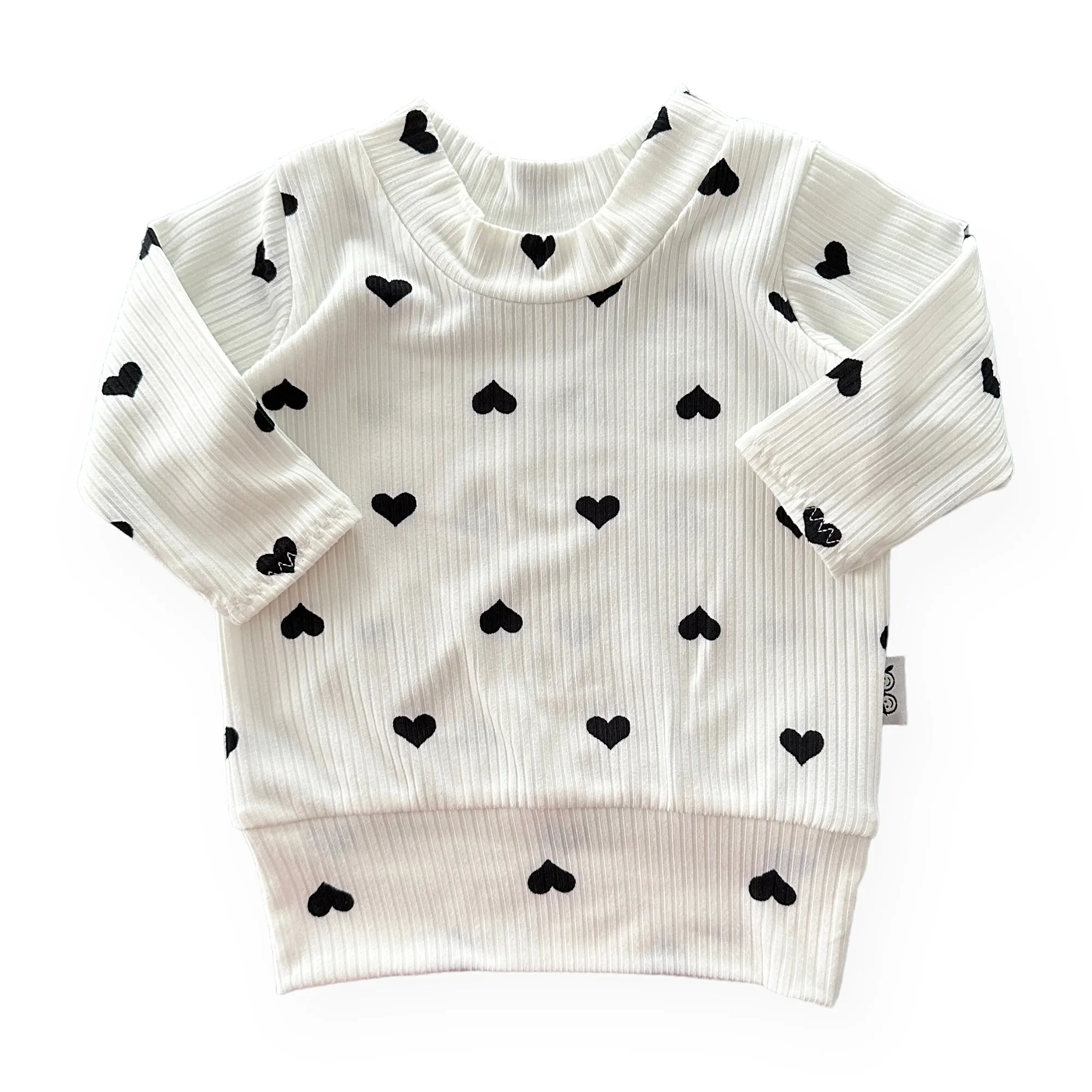 Flipped Black Hearts on White Ribbed Lounge Set