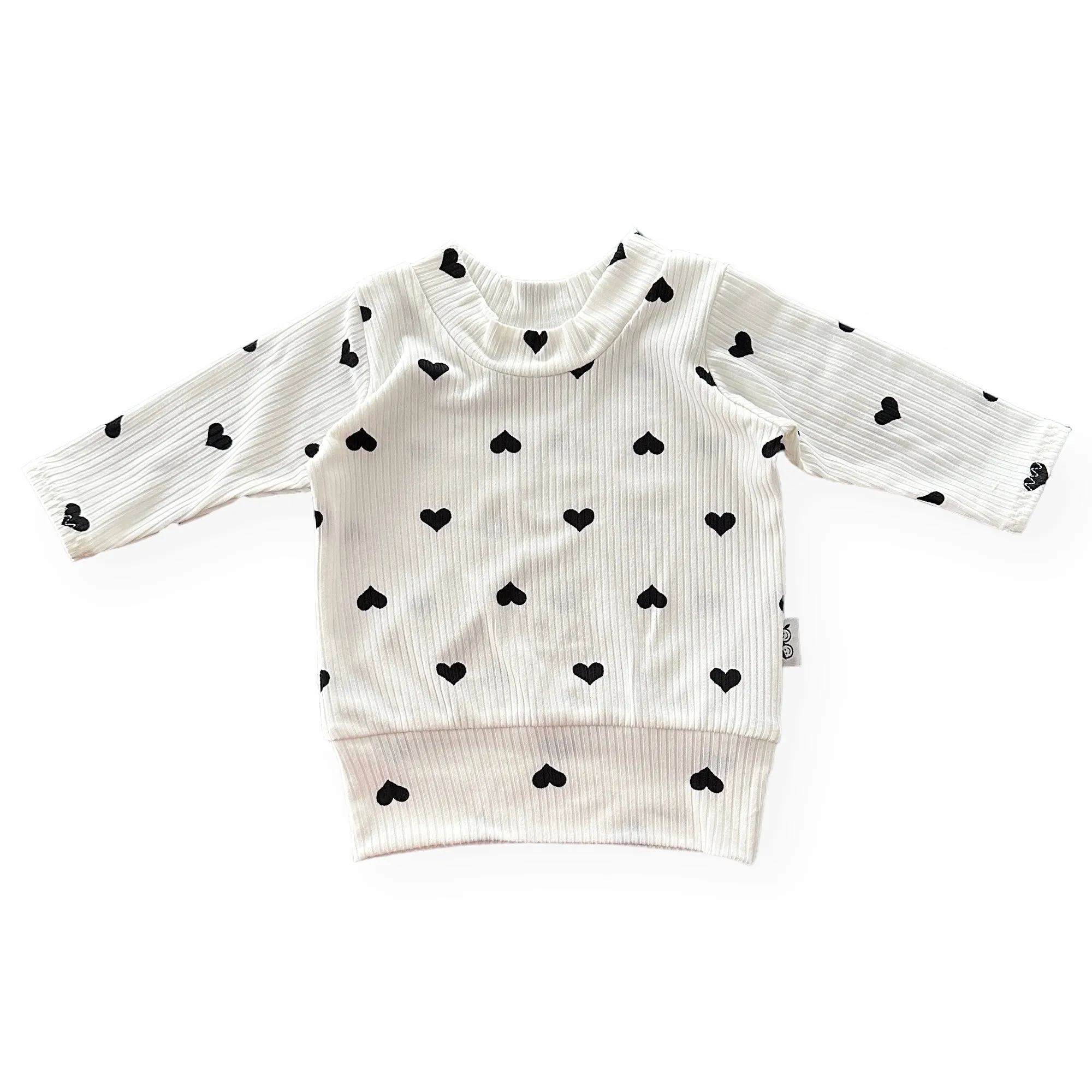 Flipped Black Hearts on White Ribbed Lounge Set