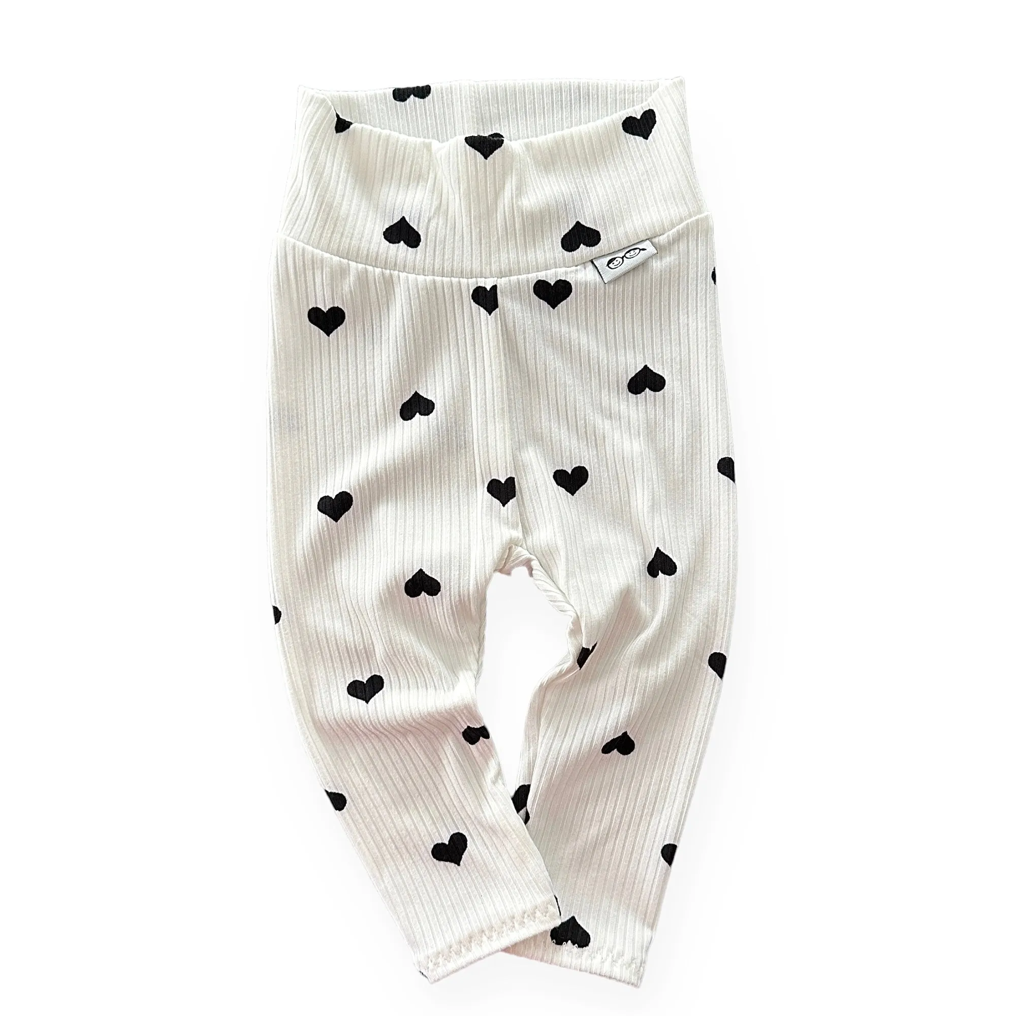 Flipped Black Hearts on White Ribbed Lounge Set