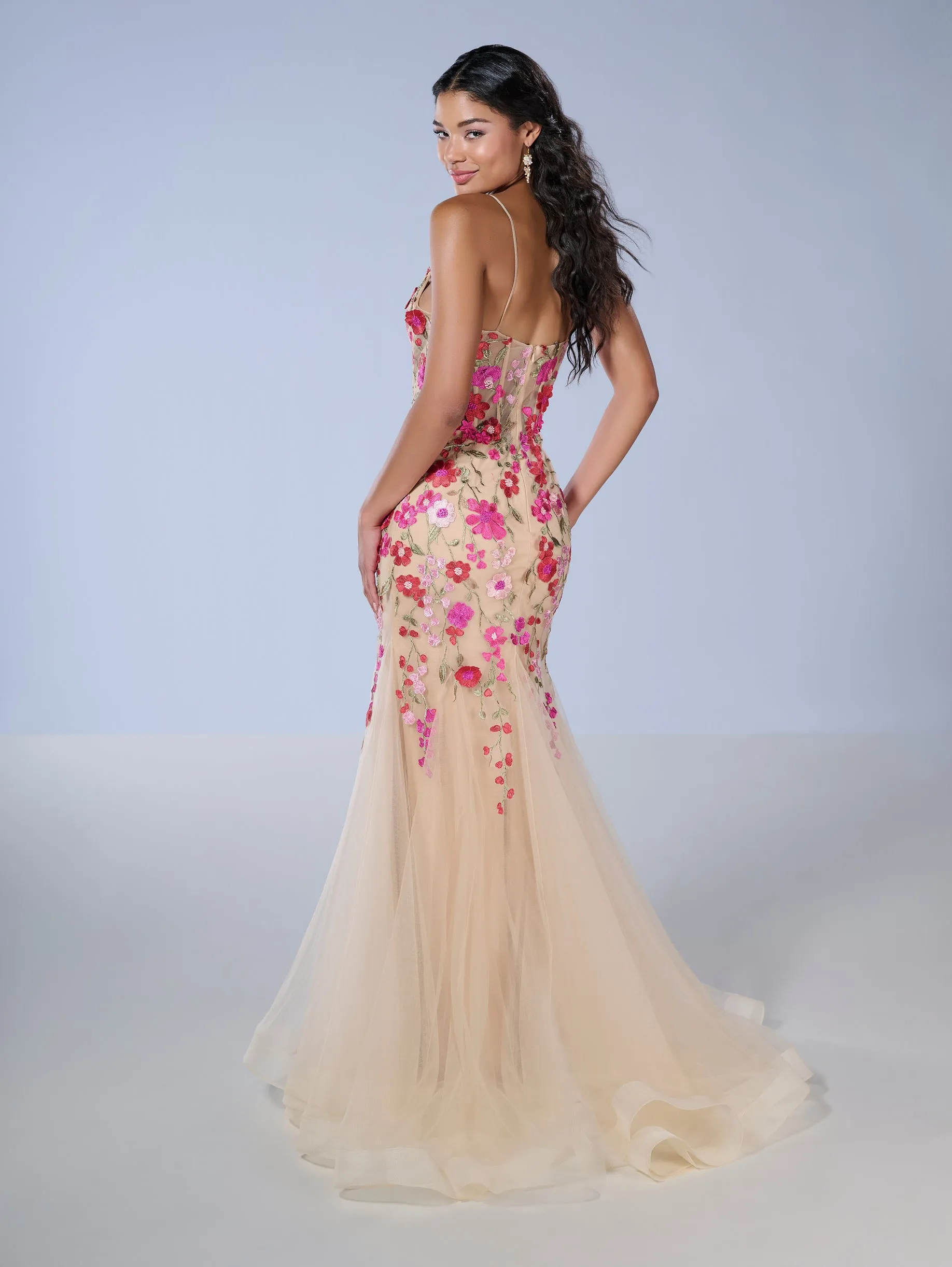 Floral Applique Mermaid Dress by Tiffany Designs 16148
