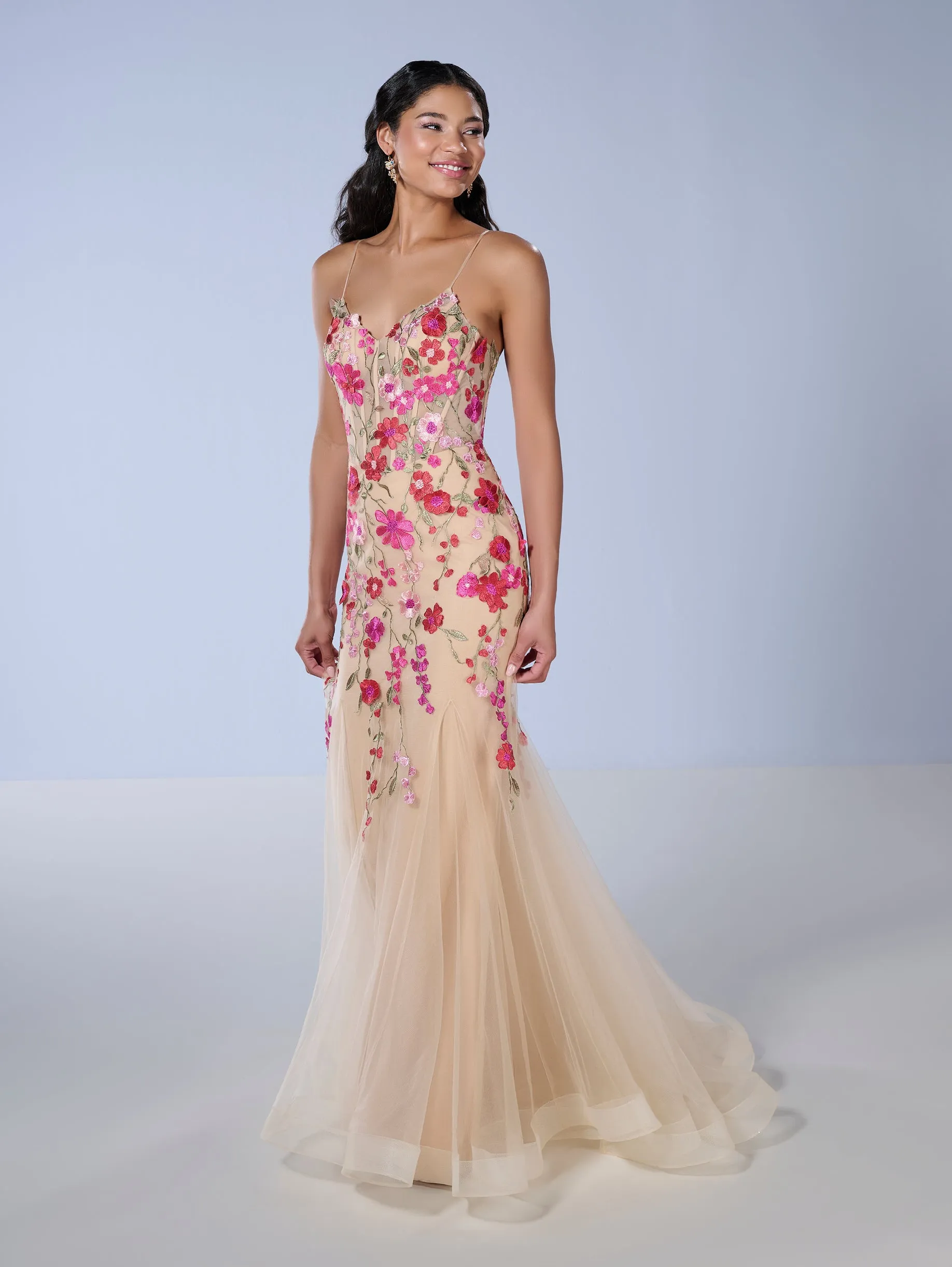 Floral Applique Mermaid Dress by Tiffany Designs 16148