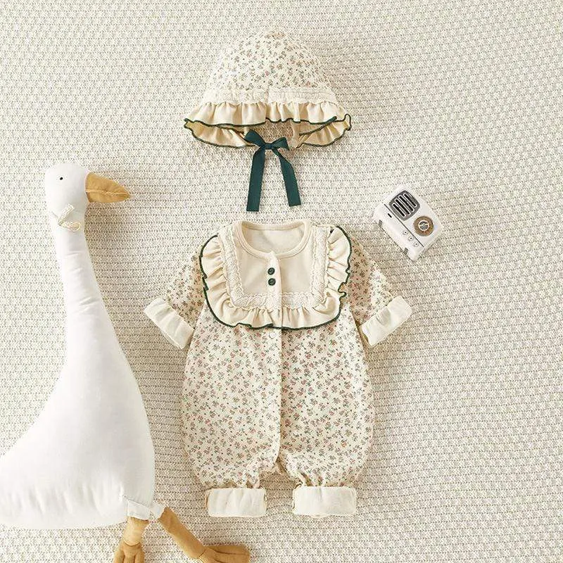 Floral Baby Girl Romper with Hat