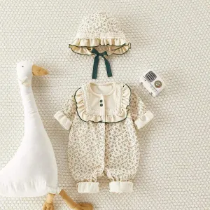 Floral Baby Girl Romper with Hat