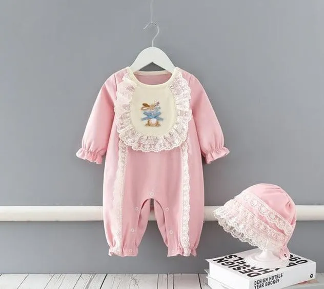 Floral Baby Girl Romper with Hat