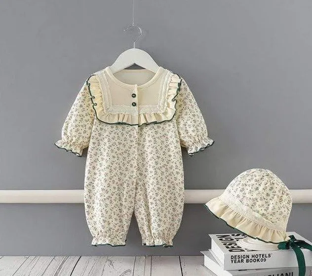Floral Baby Girl Romper with Hat