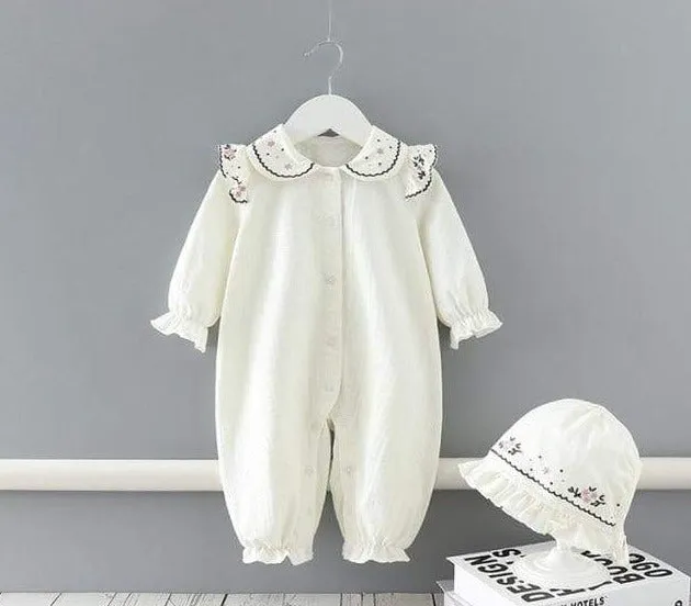 Floral Baby Girl Romper with Hat