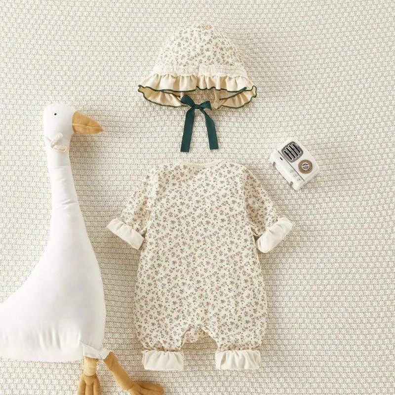 Floral Baby Girl Romper with Hat
