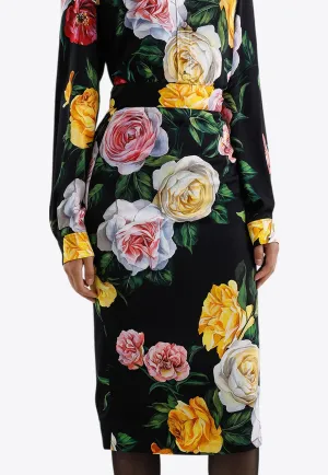 Floral Charmeuse Midi Pencil Skirt